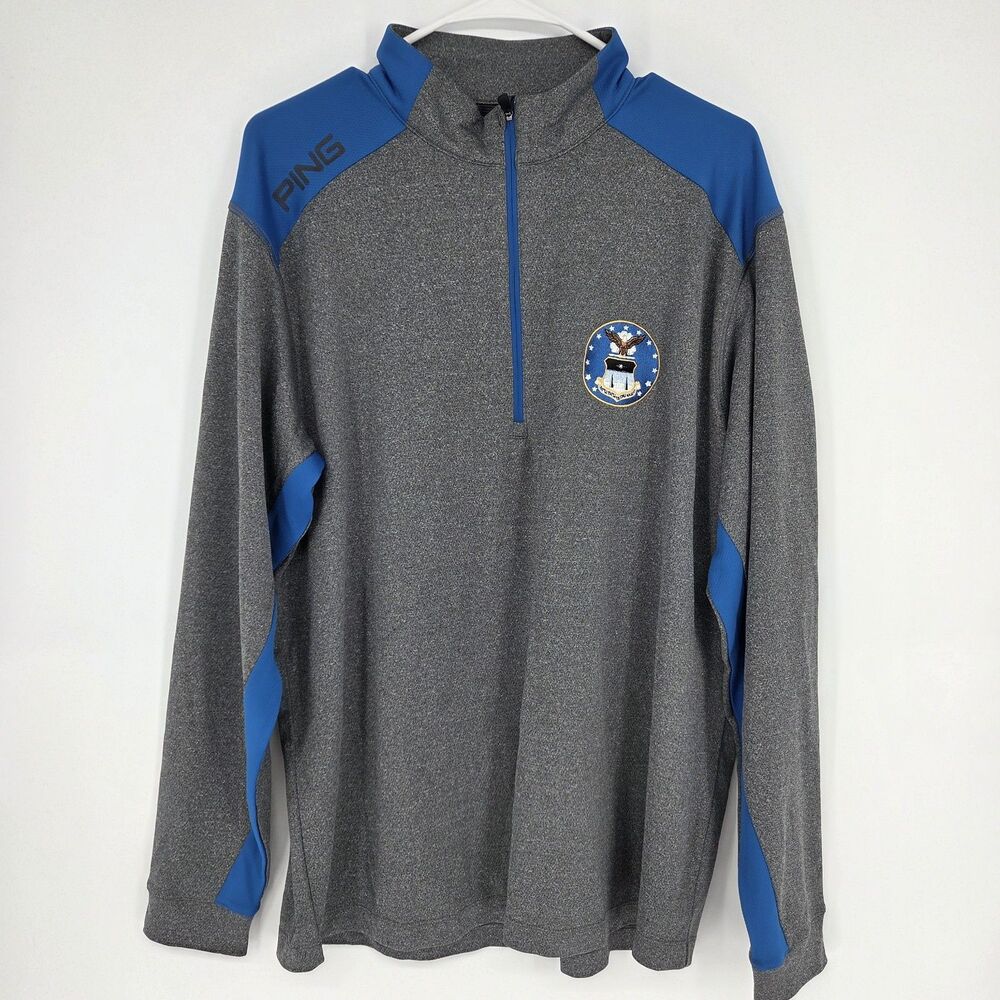 USAFA Sweatshirt Mens Large Gray Blue US Air Force Academy Ping Golf 1/4 Zip